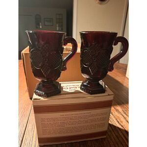 Vintage Avon 1982 1876 Cape Cod Ruby Red Pedestal Mugs Set of 2 NOS w/ Box